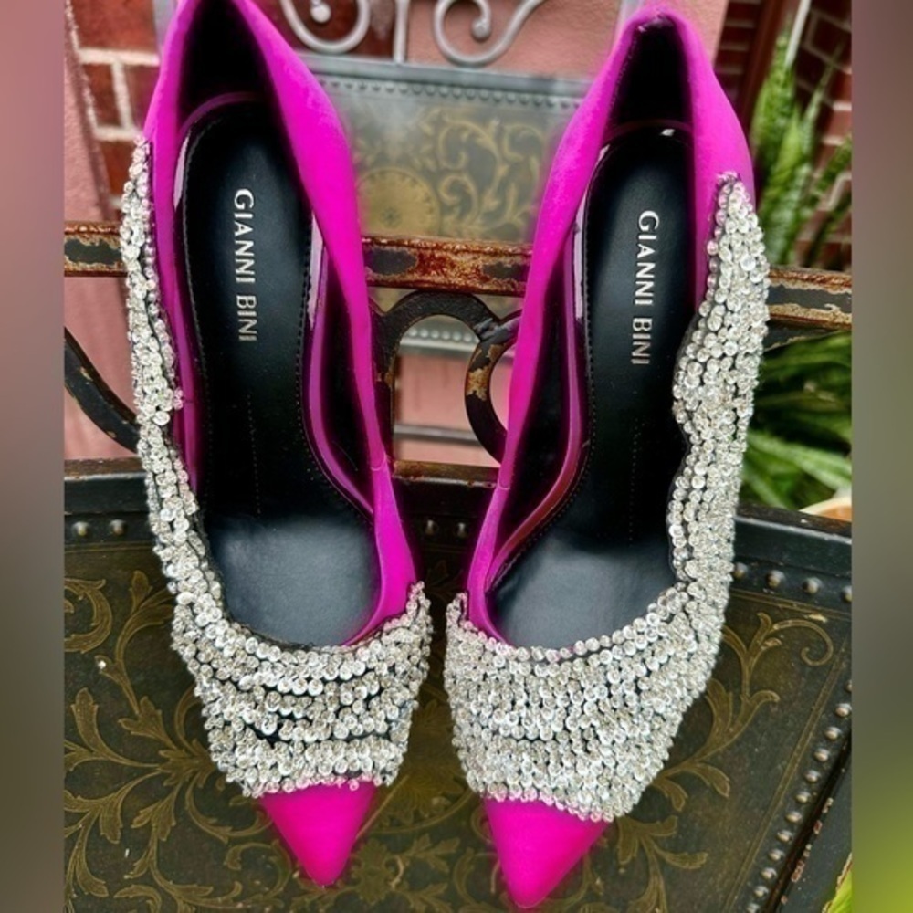 Gianni Bini Crystino Satin Sequin Pink Heel - Picture 2 of 16